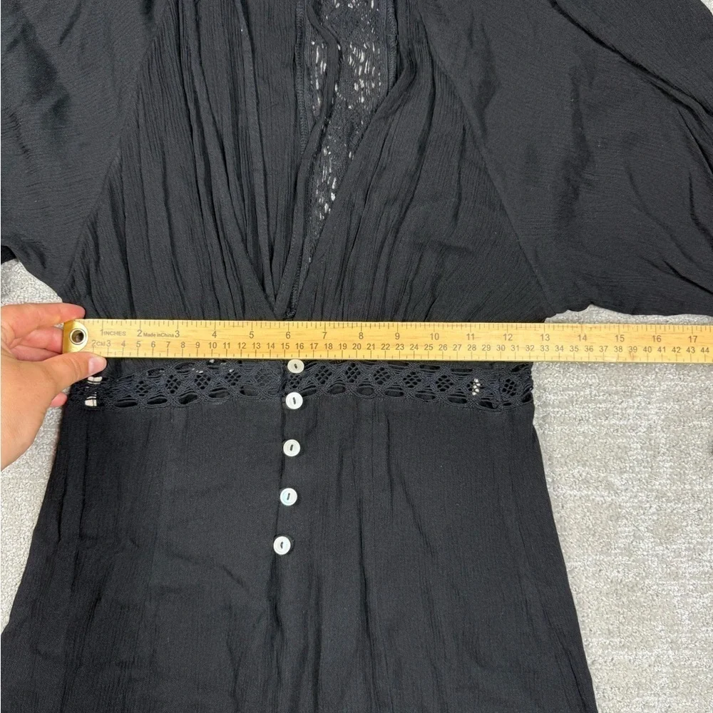 Free People Black Bell Sleeve Boho Open Back Button Down Lagnelook Dress Sz XS